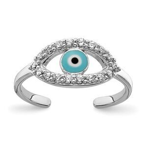 Enameled Eye Design Sterling Silver Toe Ring with CZ Stone